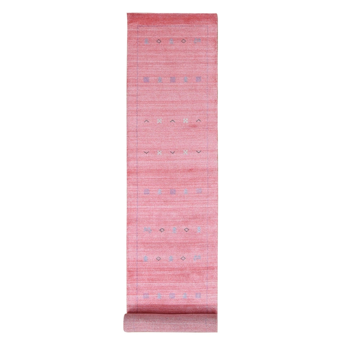 2'8"X13'6" Pink Wool And Silk Loomed Knotted Gabbeh Runner Oriental Rug
