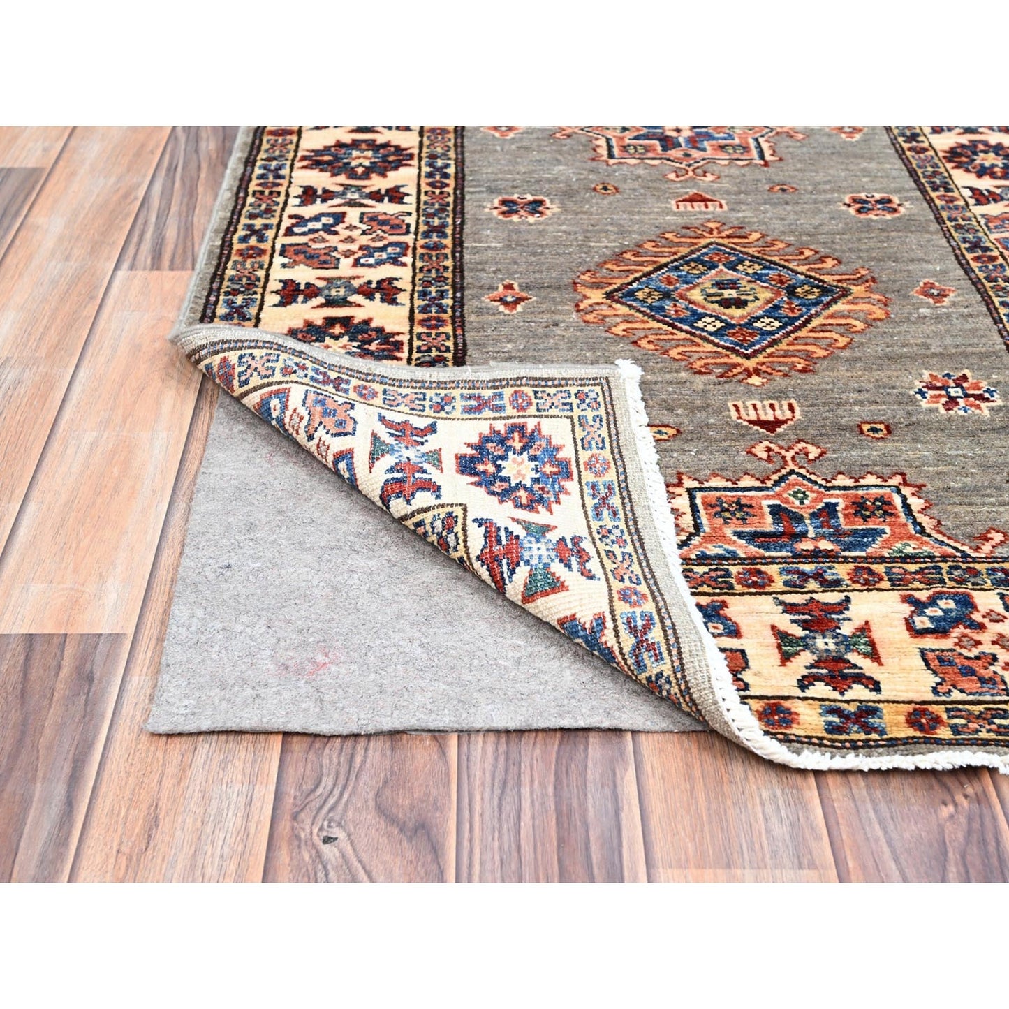 2'8"X15'5" Gray Afghan Super Kazak 100% Wool Oversized Oriental Runner Rug