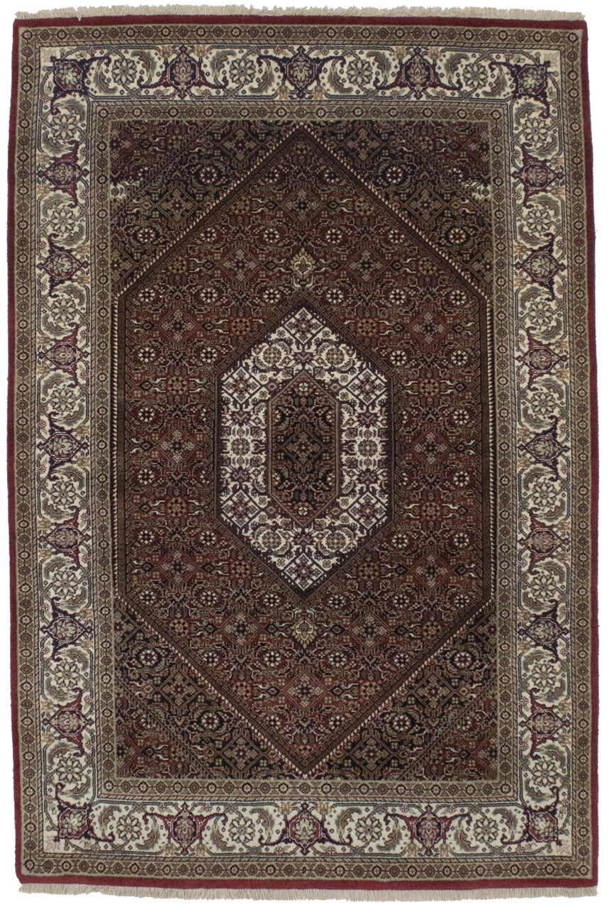 4X6 Ft Handmade Wool Indo-Bidjar Rug Floral