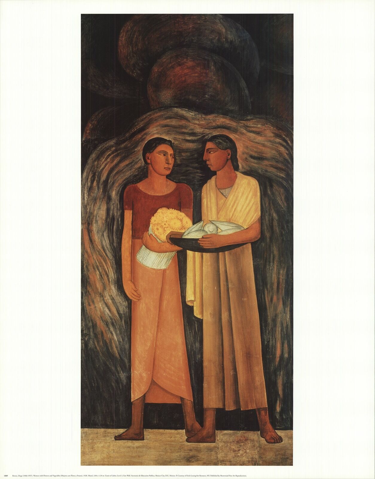 Diego Rivera Women With Flowers And Vegetables " Offset Lithograph Conte