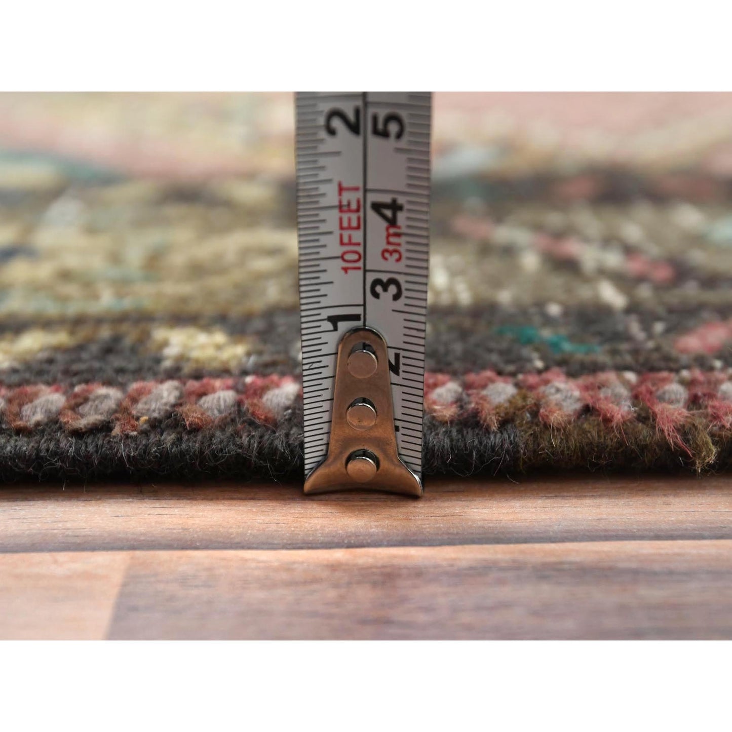 3'9"X12'8" Brown Hand Knotted Vintage Farsian Worn Wool Runner Rug