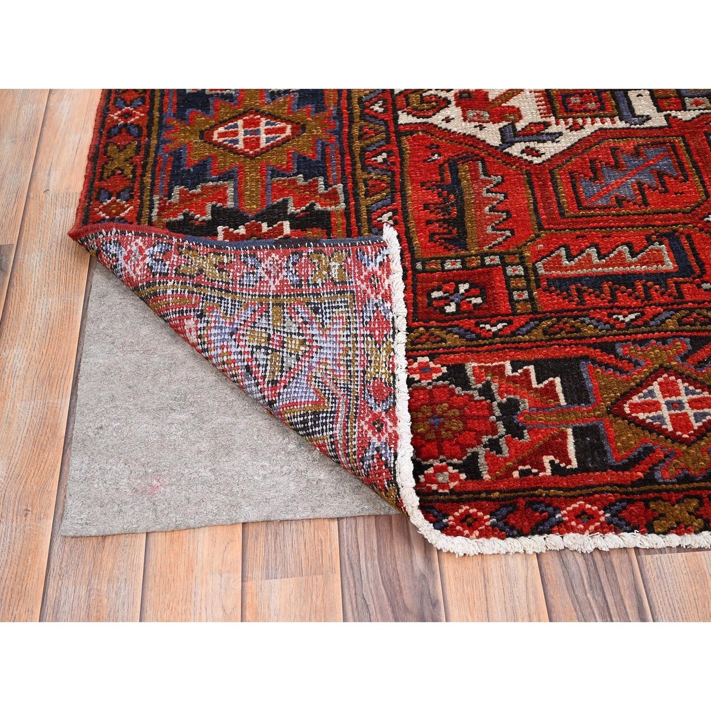 7'9"X11' Red Worn Wool Hand Knotted Semi Antique Zoroastrian Heris Rug