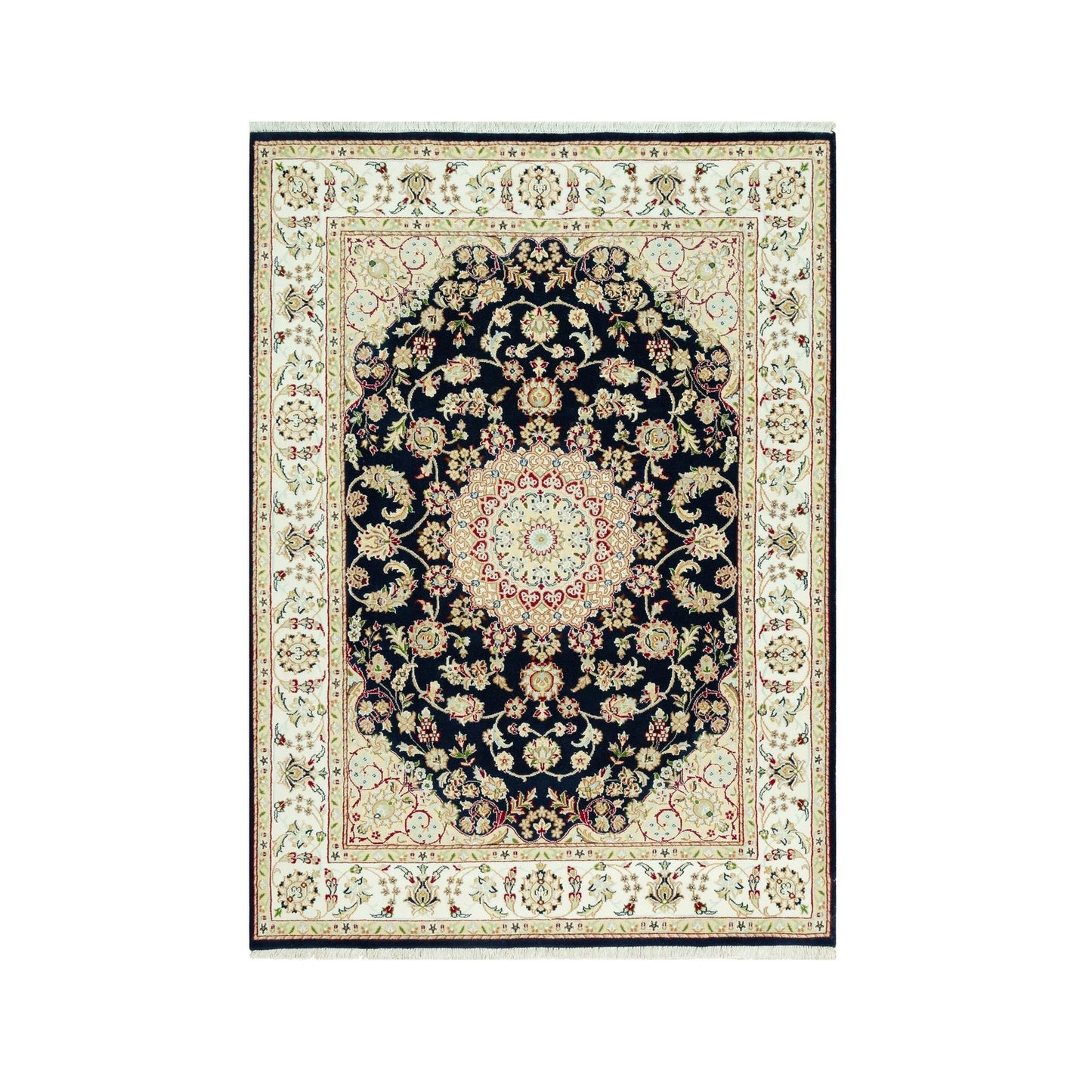 5'X7' Hague Blue Nain Hand Knotted Flower Design Wool Oriental Rug