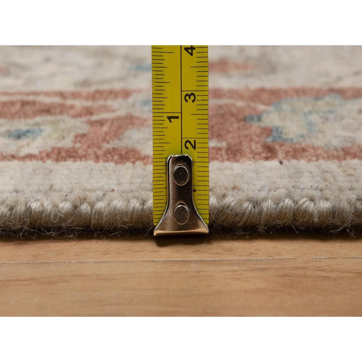 2'2"X3'1" Beige Broken Pattern Oushak Design Hand Knotted Wool Sample Rug