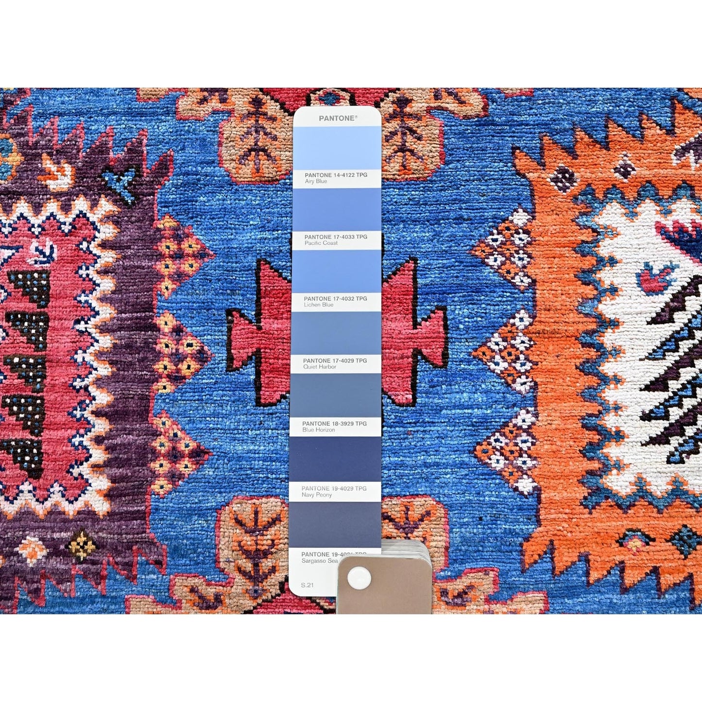 8'3"X9'6" Blue Afghan Ersari Caucasian Design Revival Hand Knotted Wool Rug