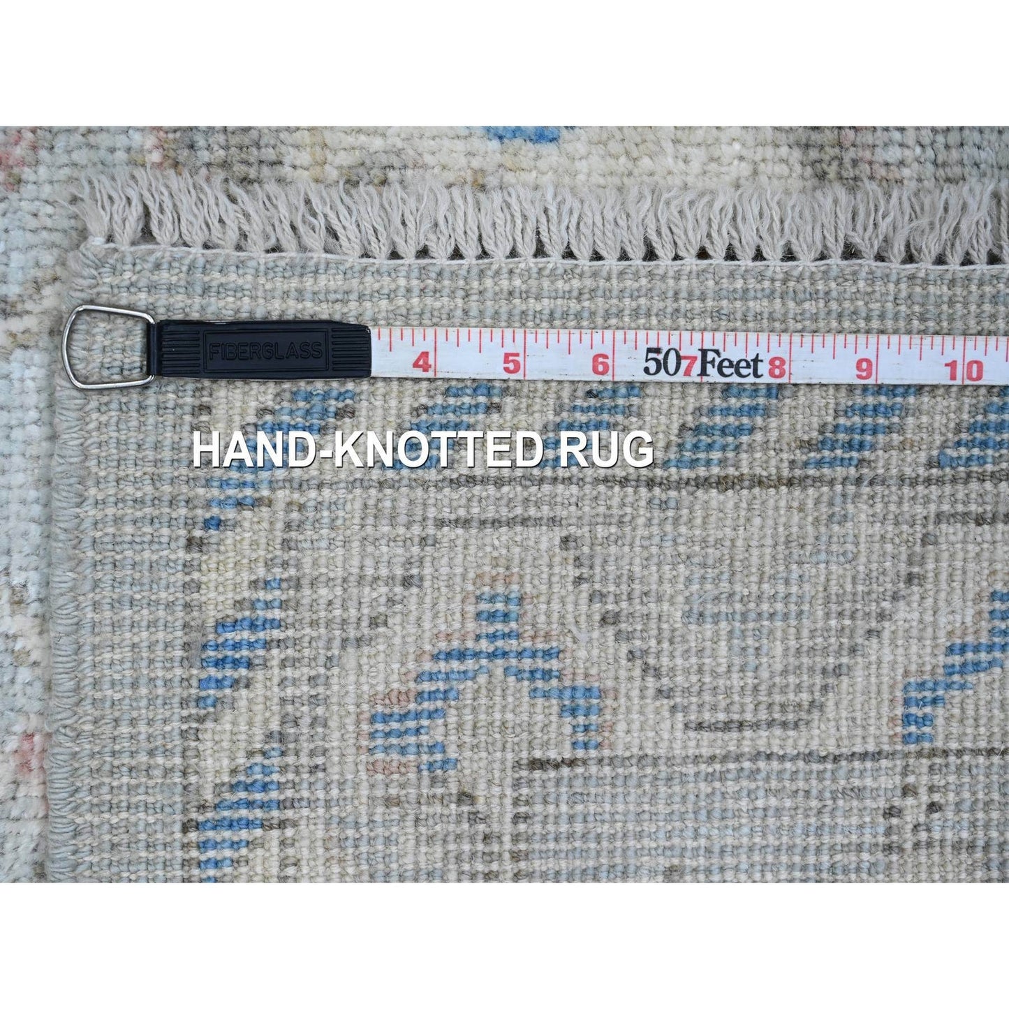 2'10"X9'7" Gray Angora Oushak Leaf Design Hand Knotted Wool Runner Rug