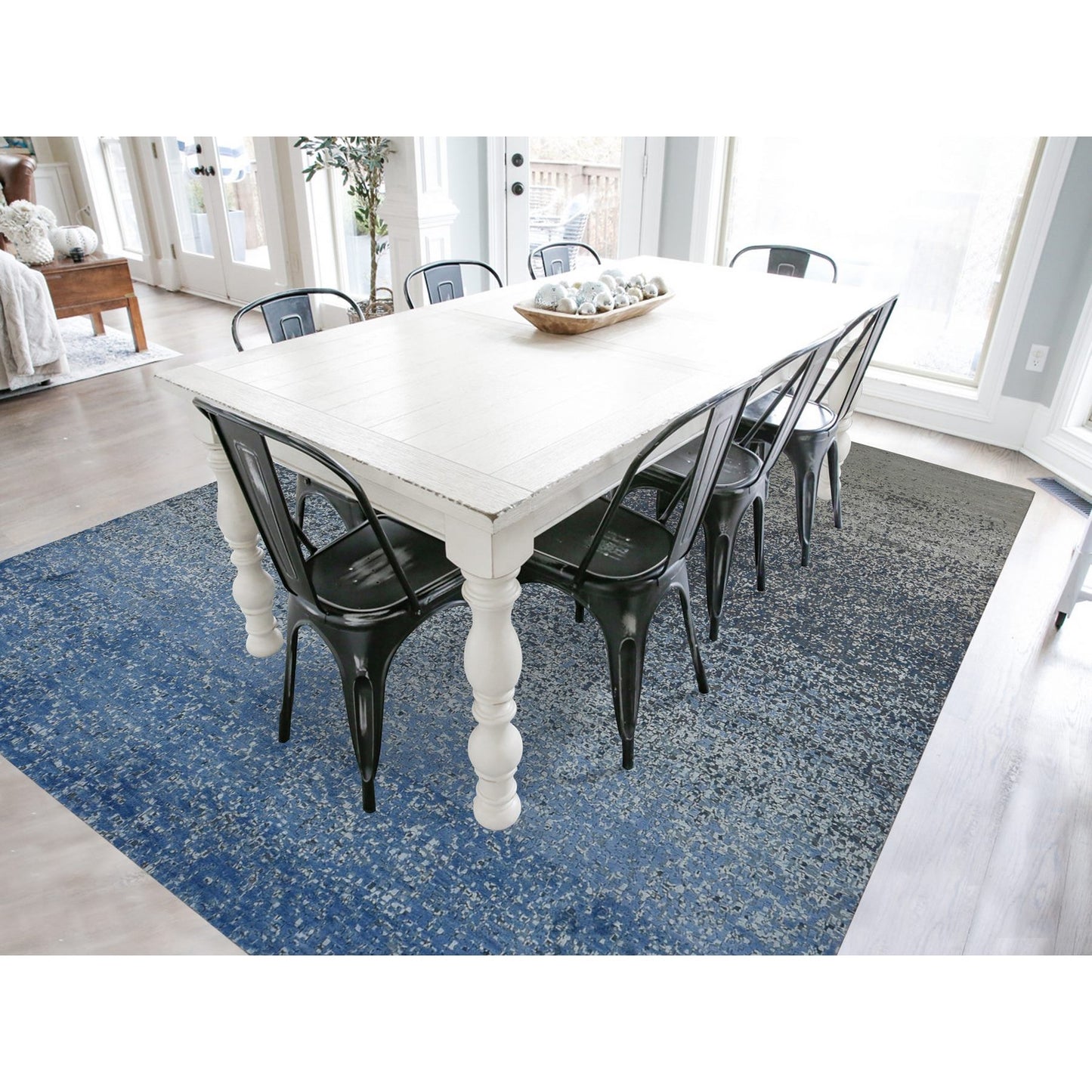 10'X14' Yale Blue Wool And Silk Modern Gradation Design Hand Knotted Rug