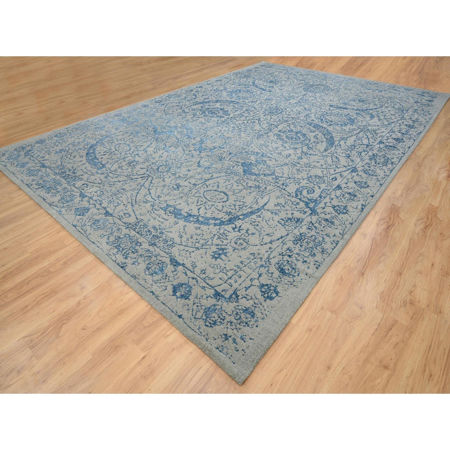 11'10"X18' Gray Fine Jacquard Hand Loomed Wool And Silk Oversized Rug