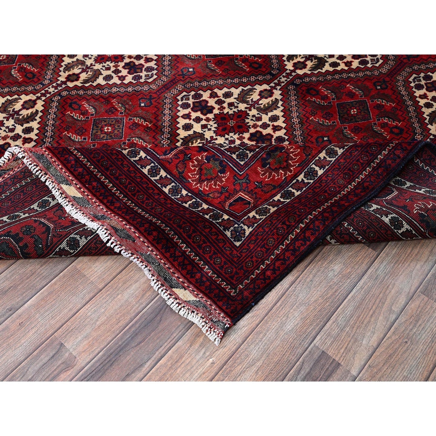 9'10"X13' Red Afghan Khamyab With Geometric Design Hand Knotted Wool Rug