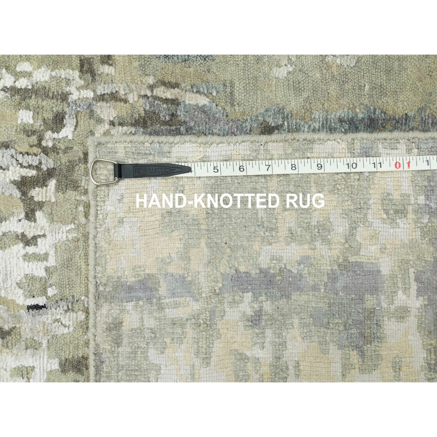 2'7"X9'9" Silver Blue Silk Modern Abstract Design Handknotted Runner Rug