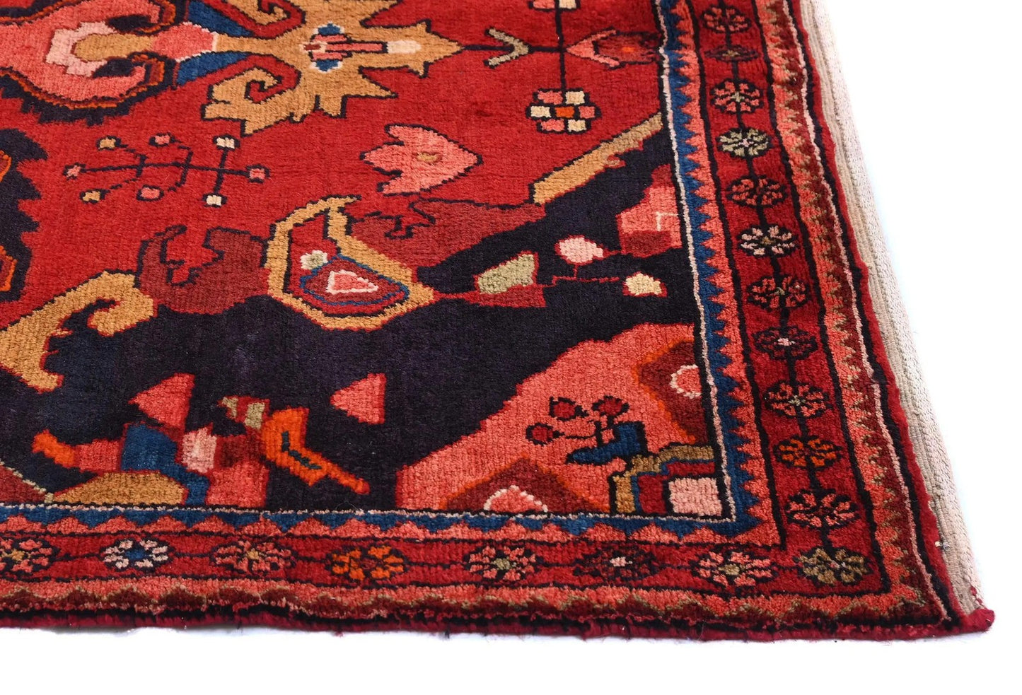 Hand-Knotted Red Tribal Floral Design Oriental