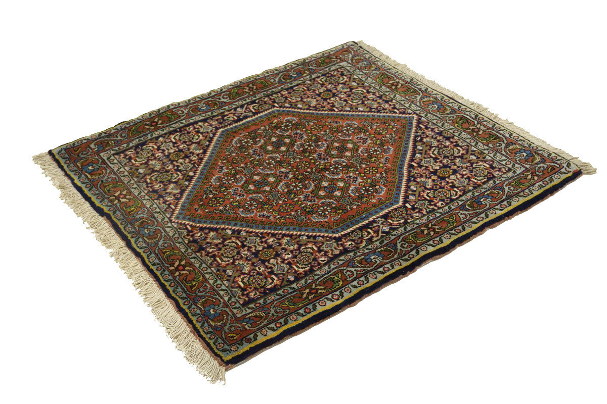 250 Kpsi Navy Orange Floral Square Rug Small