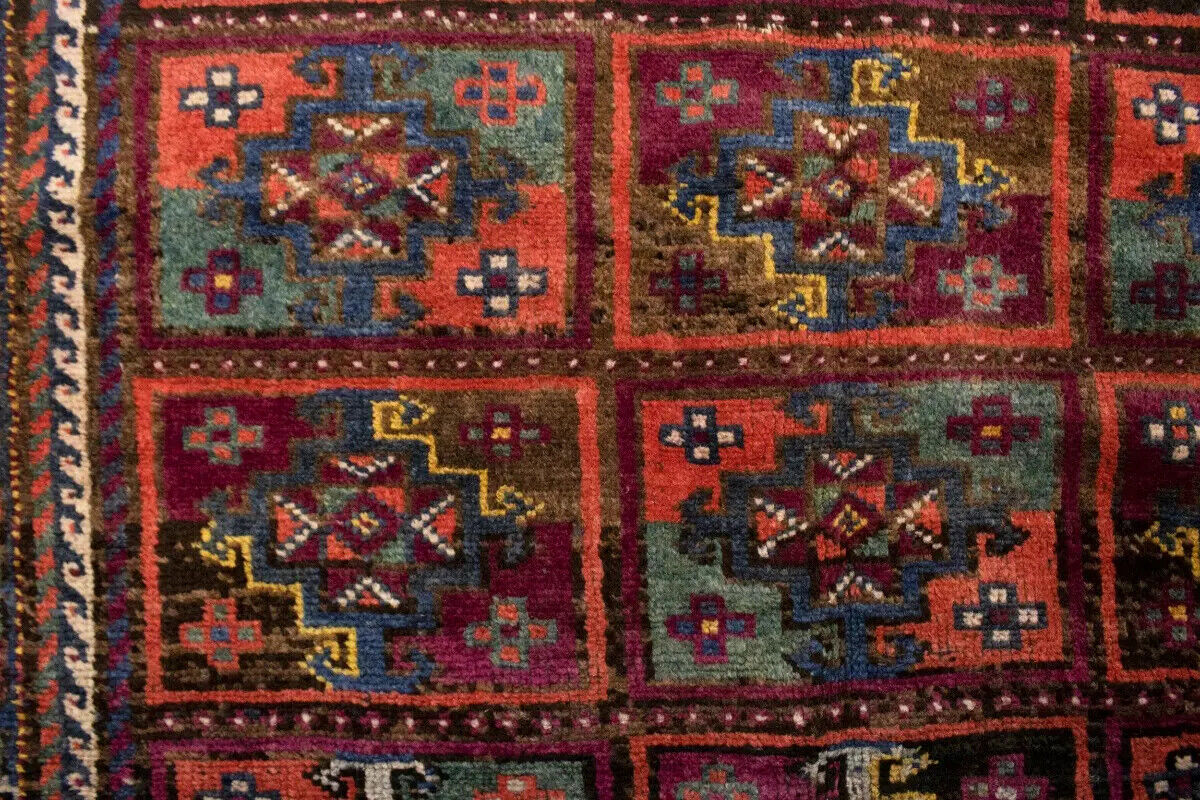 Vintage Violet Brown Oriental Rug Tribal Design