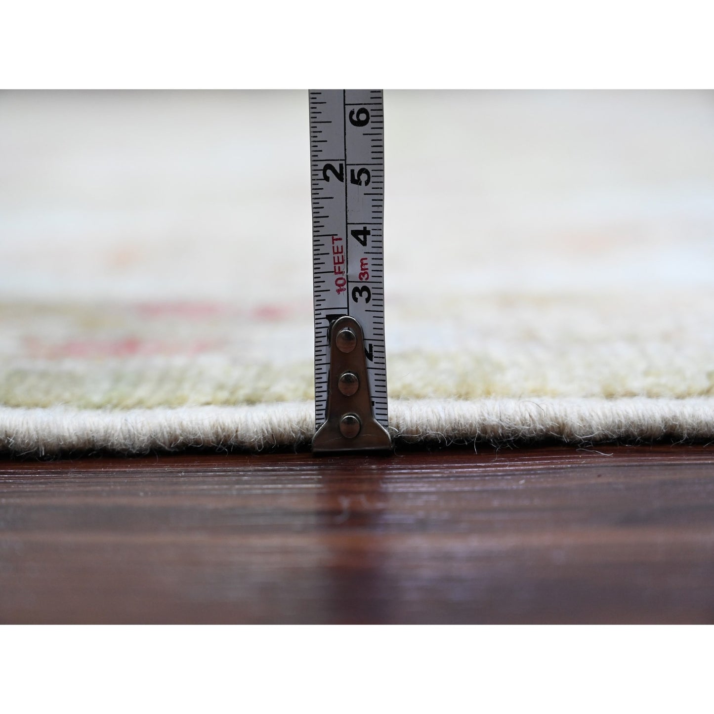 8'1"X9'7" Green Afghan Angora Oushak Leaf Design Wool Hand Knotted Rug