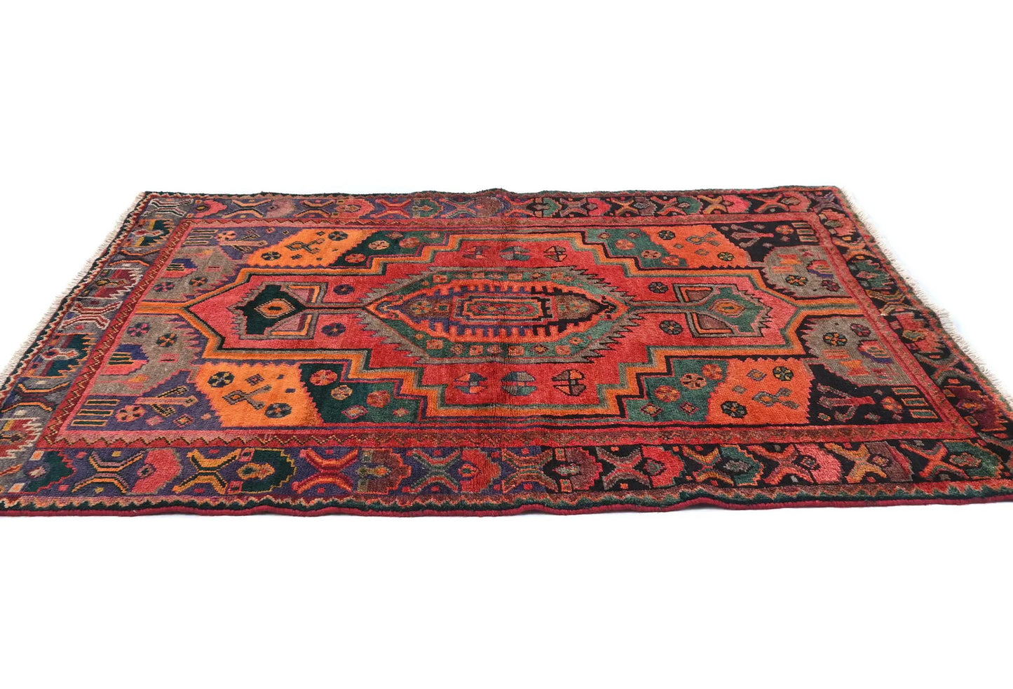 Handmade Vintage Tribal Red Floral Wool 4'8X6'4