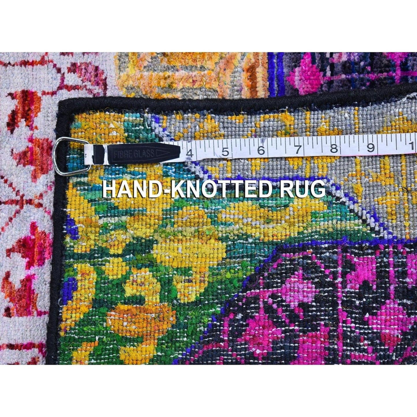 2'6"X10'4" Sari Silk With Textured Wool Mamluk Design Handmade Runner Rug