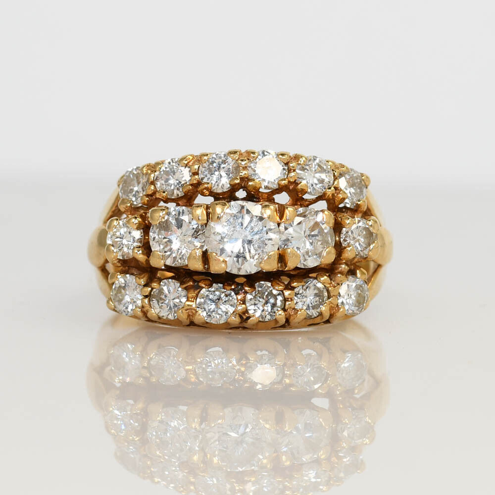 13K Yellow Gold Diamond Cluster Ring 5.7g