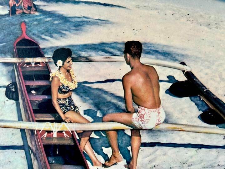 Hawaii Poster United Air Lines Ala Moana Beach Promotion Vintage Print Ultrarare