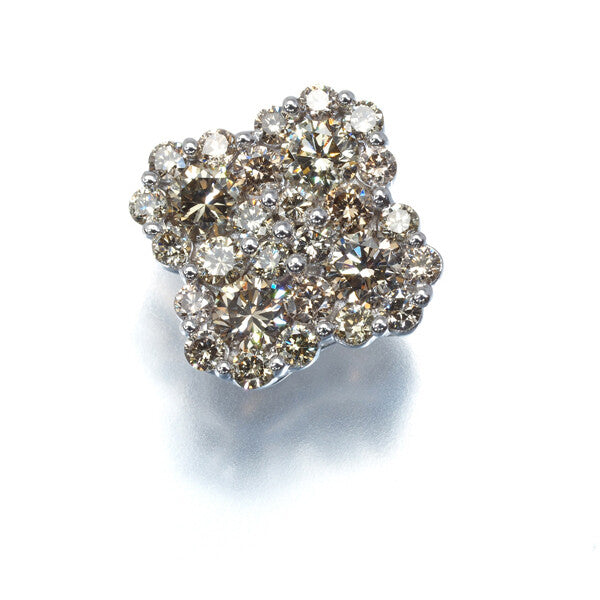 Brown Diamond Flower Pendant 18K 750 White Gold