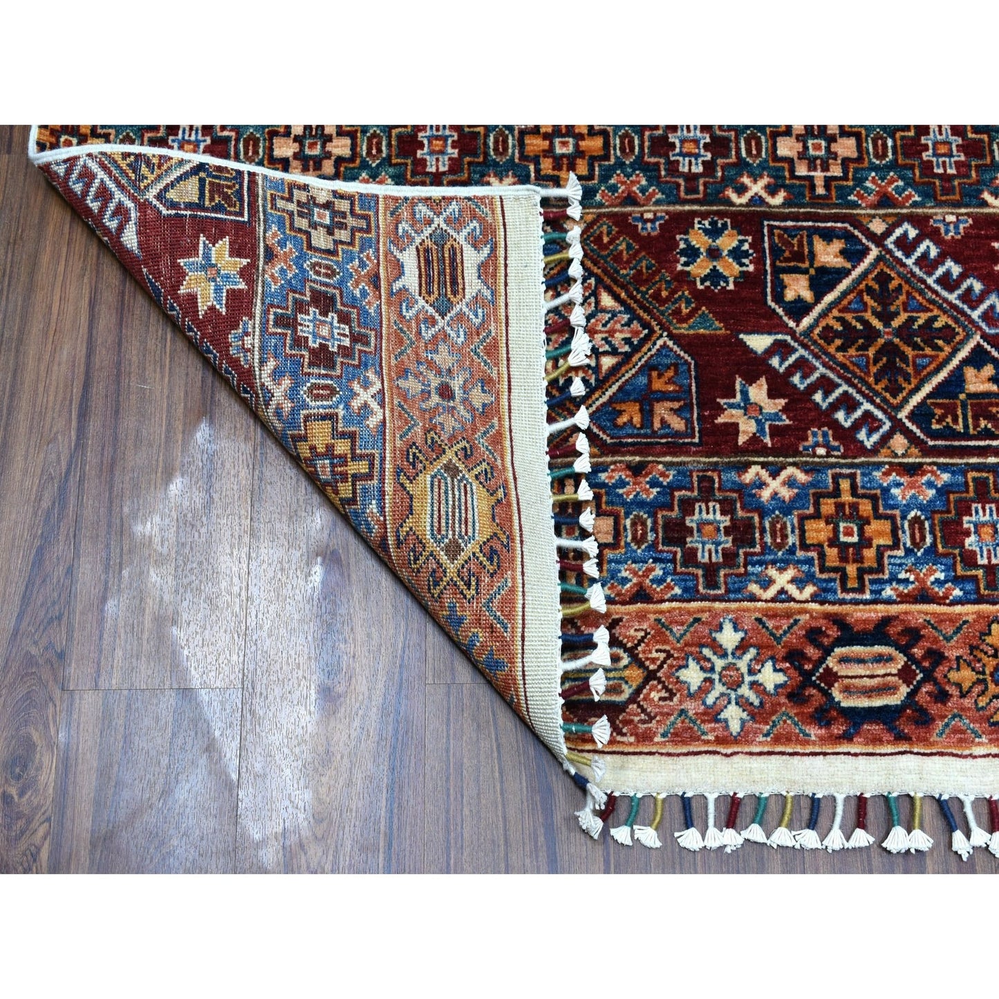 5'7"X8'4" Khorjin Design Ivory Super Kazak Hand Knotted Pure Wool Rug