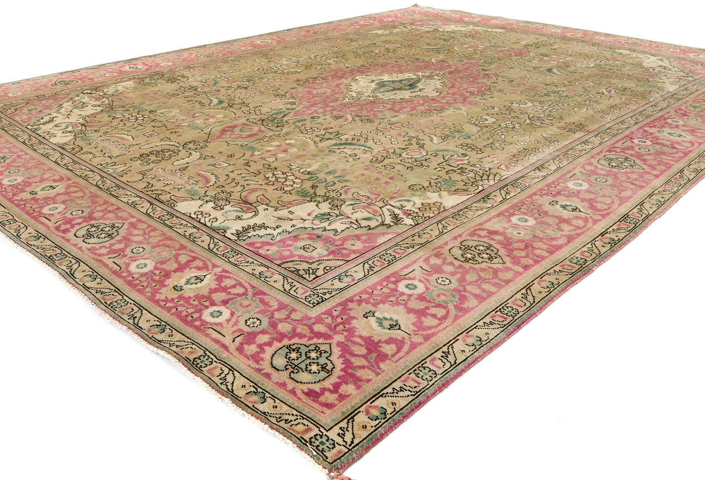 Handmade Distressed Antique Oriental Rug Floral
