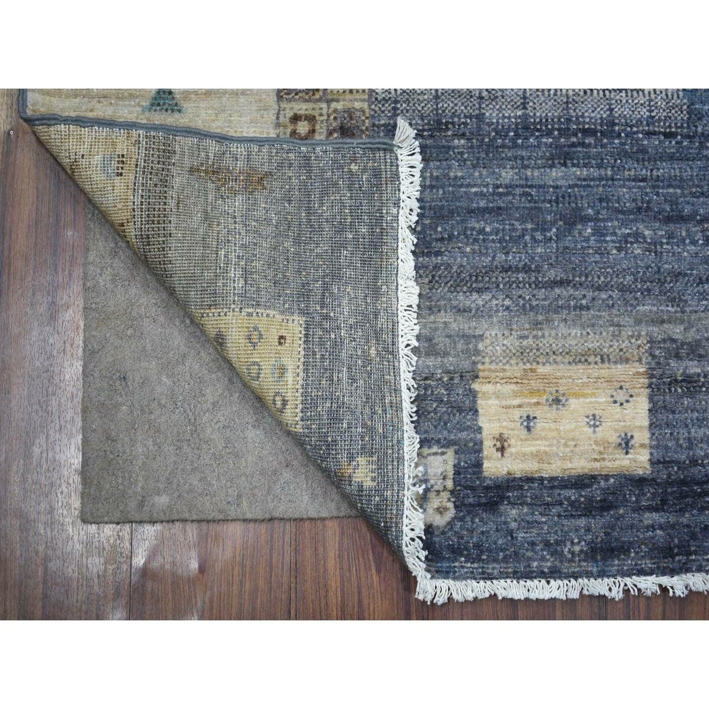 5'4"X7'9" Gray With Blue Afghan Kashkuli Gabbeh Hand Knotted Wool Rug