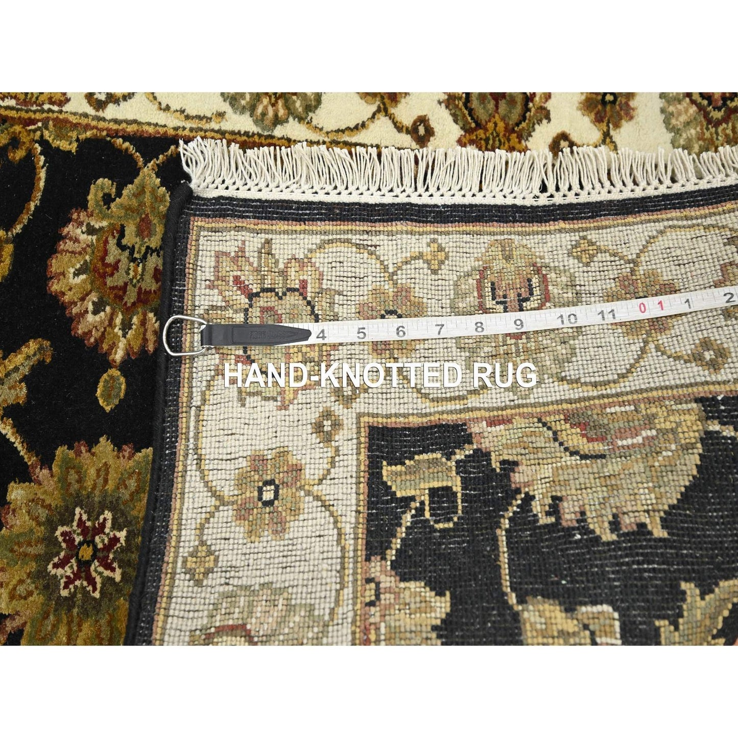 2'7"X6'2" Black Rajasthan Leaf Design Hand Knotted Wool & Silk Runner Rug
