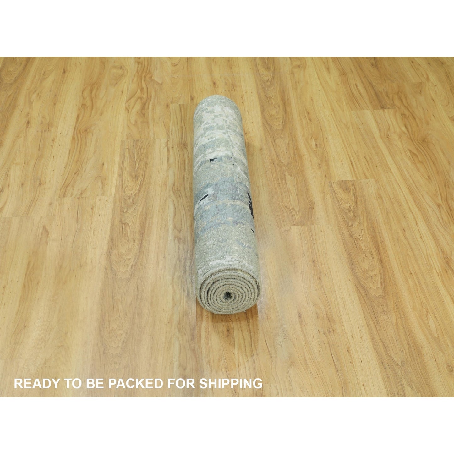 2'7"X9'9" Silver Blue Silk Modern Abstract Design Handknotted Runner Rug