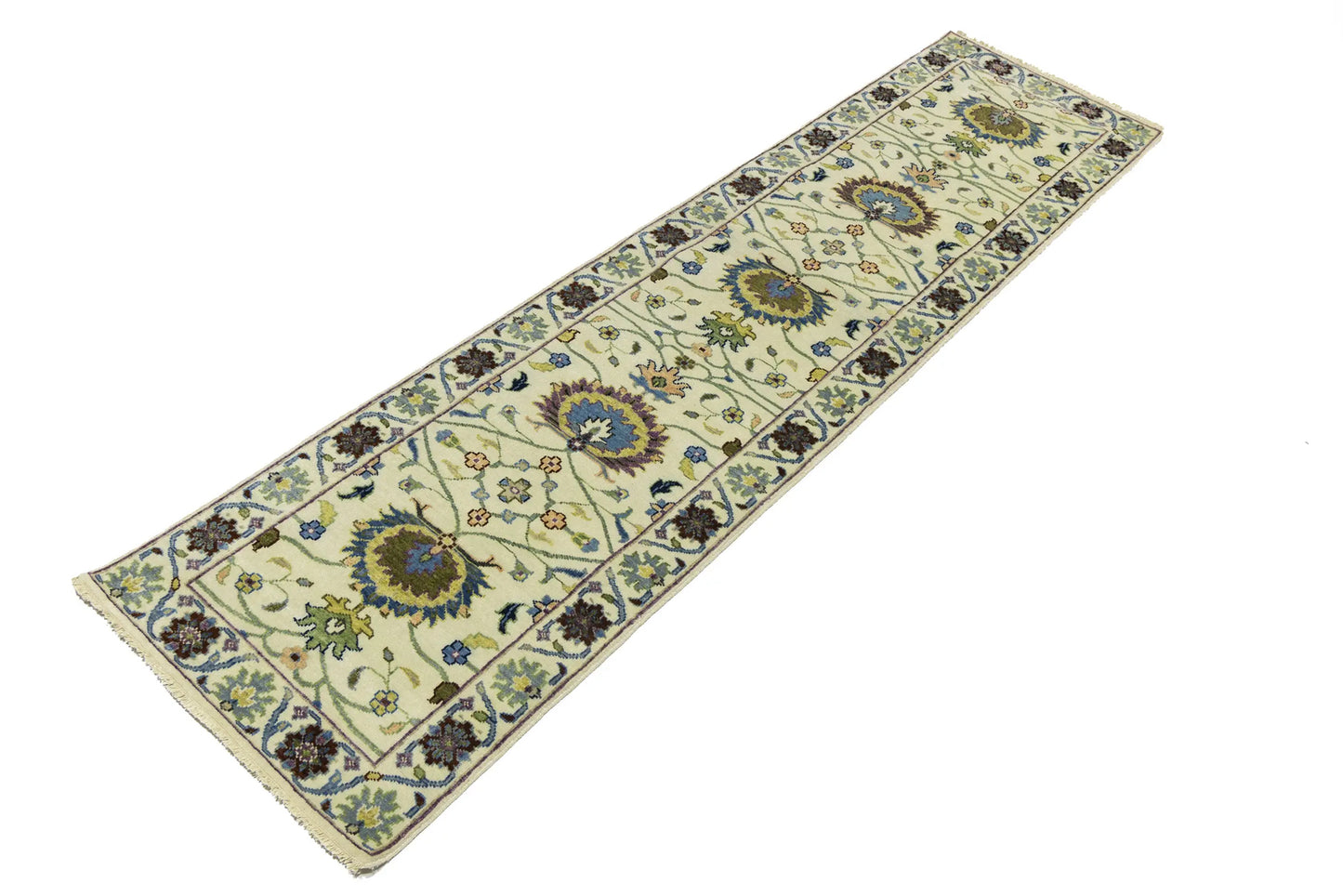 Cream Osh Chobi Peshawar Wool Runner Rug Floral