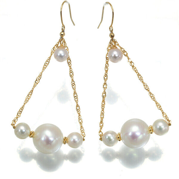 Akoya Pearl 4.2-8.8mm Hook Dangle Earrings 18K