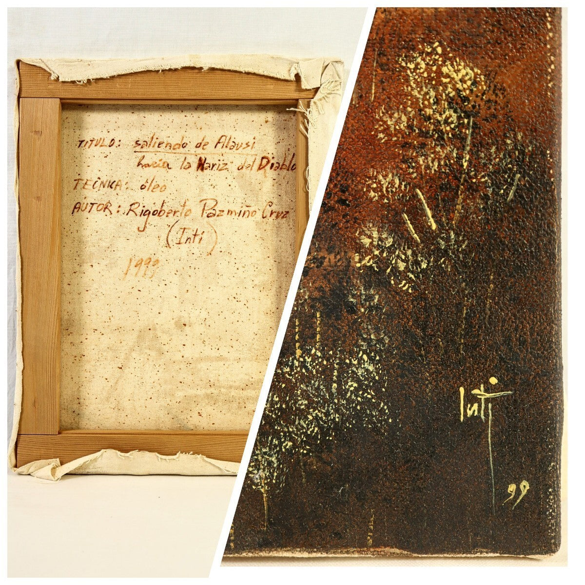 Rigoberto Pazmio Cruz (Inti) 1999 Original Oil Painting Saliendo De Alaus