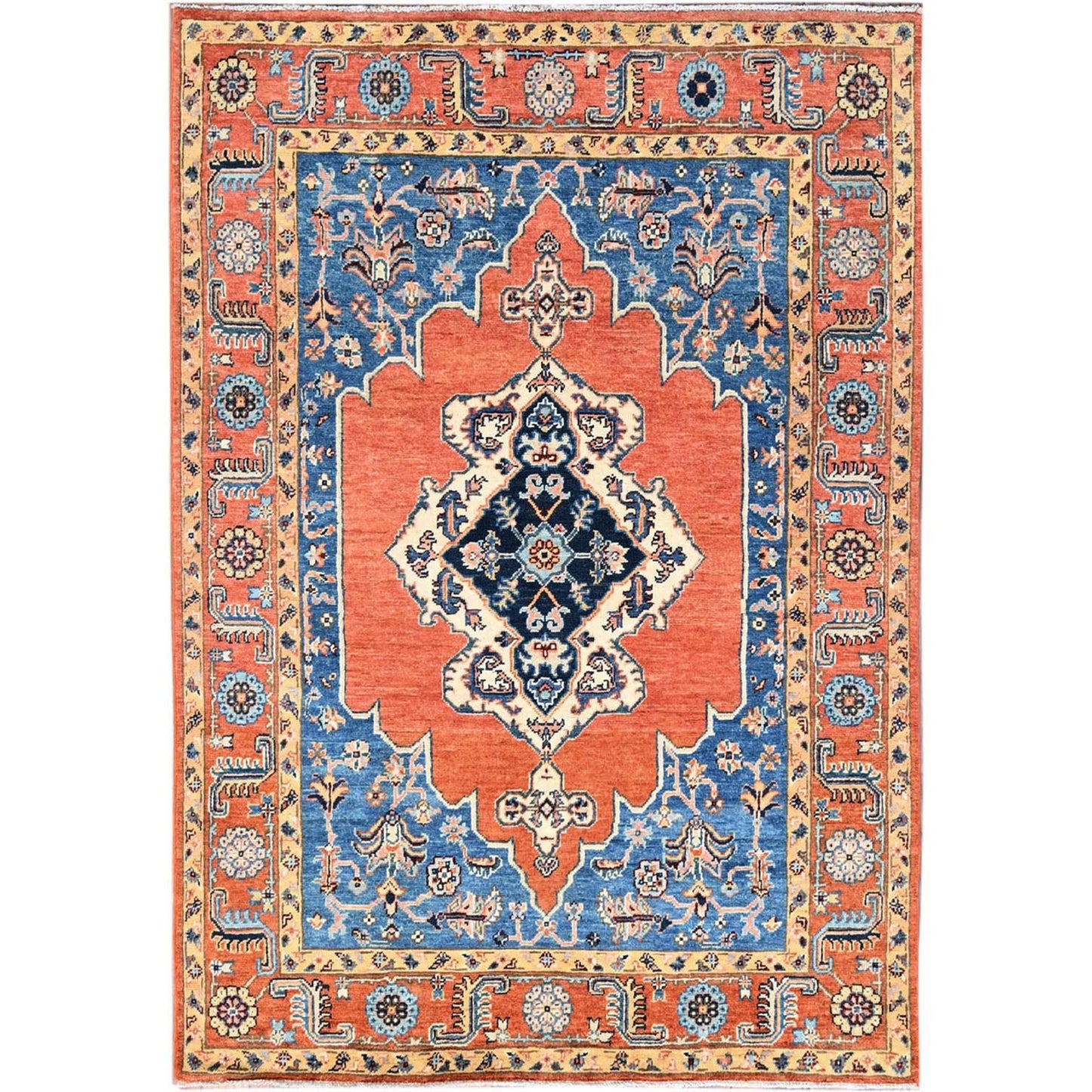 4'9"X6'6" Persimmon Orange Afghan Seeripe Heris Wool Hand Knotted Rug