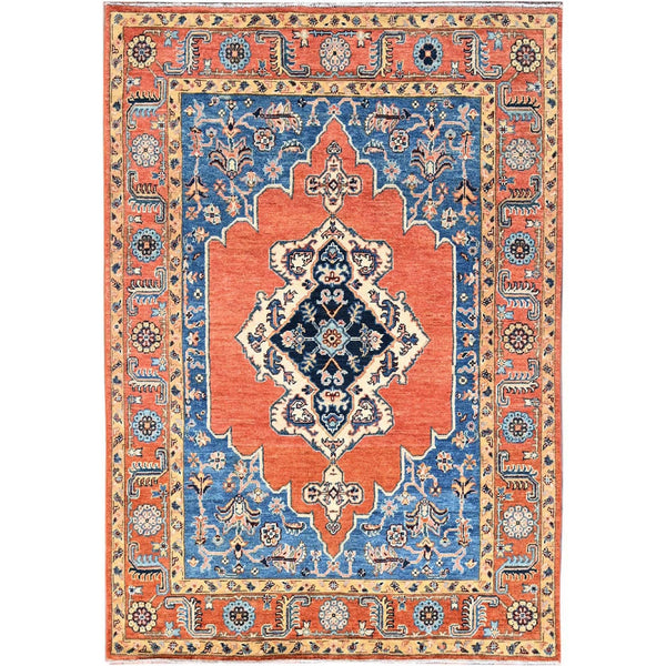 4'9"X6'6" Persimmon Orange Afghan Seeripe Heris Wool Hand Knotted Rug
