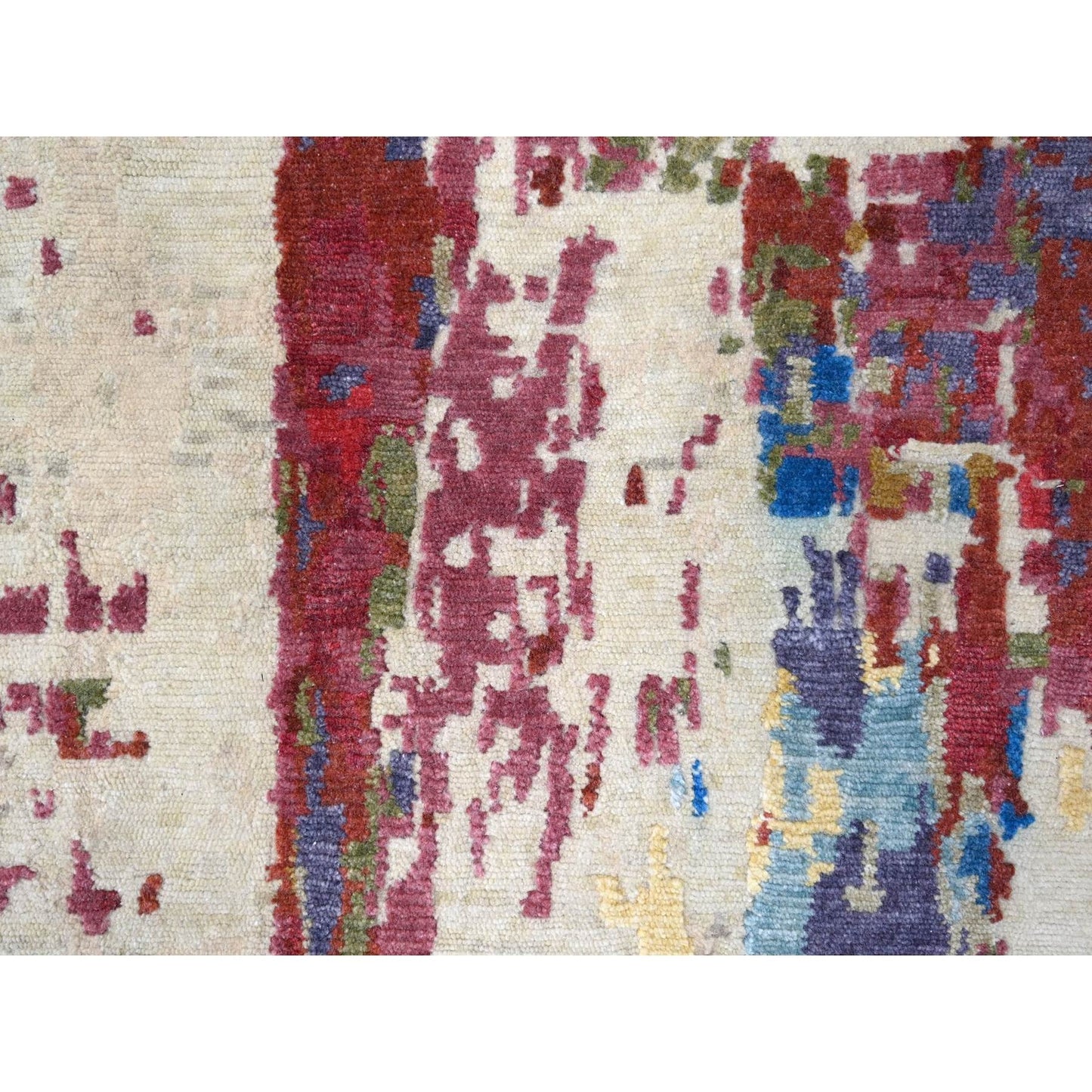 9'3"X12'2" Accessible Beige Pure Wool Abstract Design Hand Knotted Rug