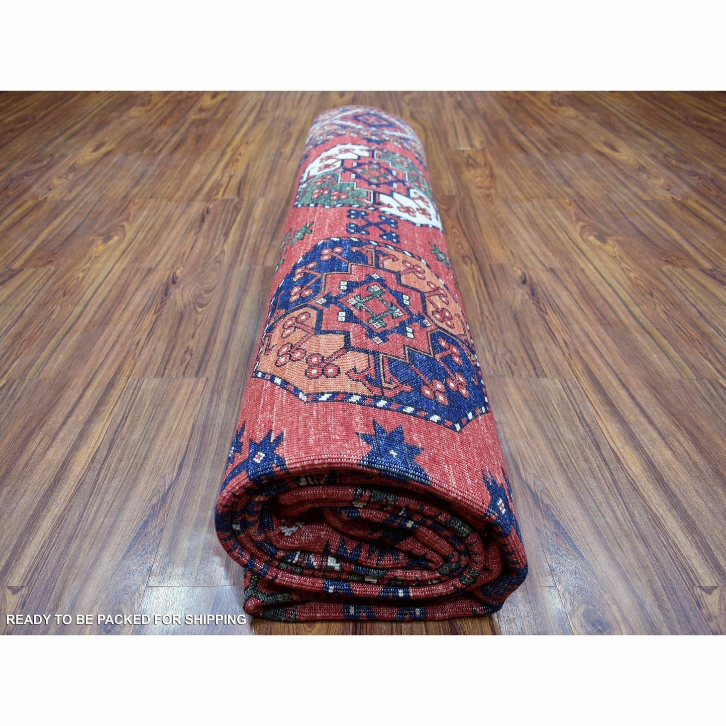 10'X13'9" Soft Wool Hand Knotted Coral Red Afghan Ersari Rug