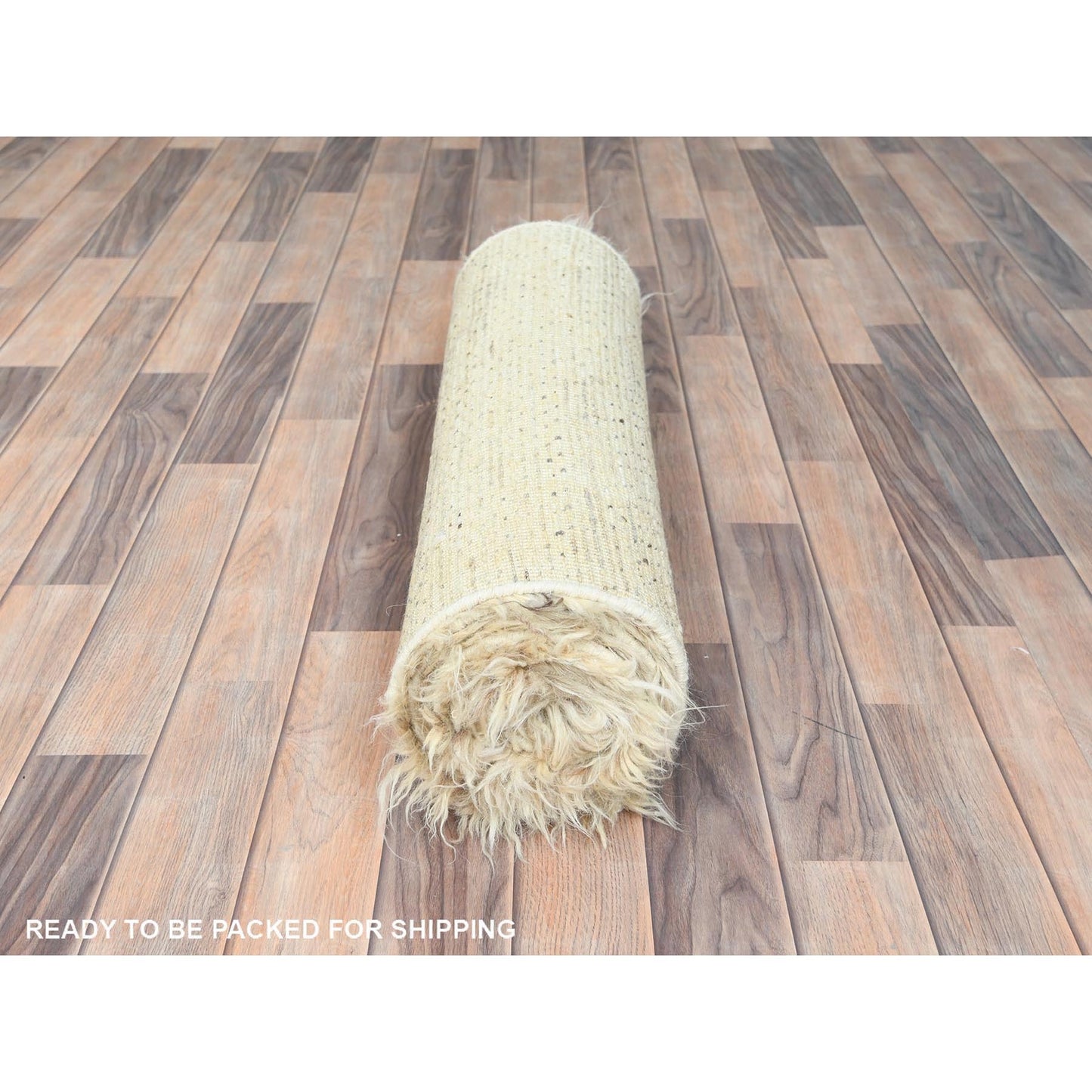 2'6"X10' Beige Wool Hand Knotted Shaggy Moroccan Oriental Runner Rug