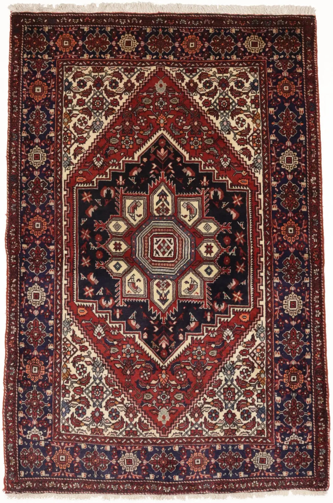 Vintage Bidjar Oriental Rug Geometric Design