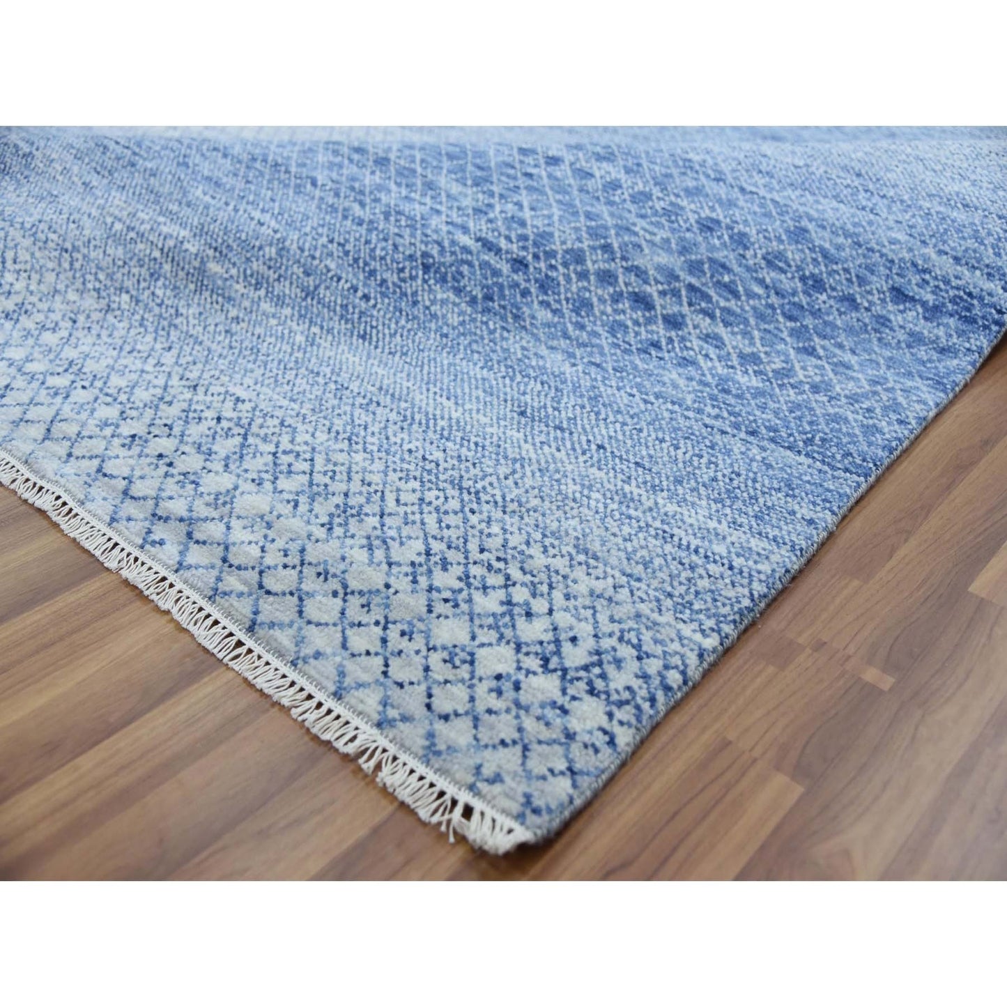 10'X14'1" Blue Modern Chiaroscuro Collection Pure Wool Hand Knotted Rug