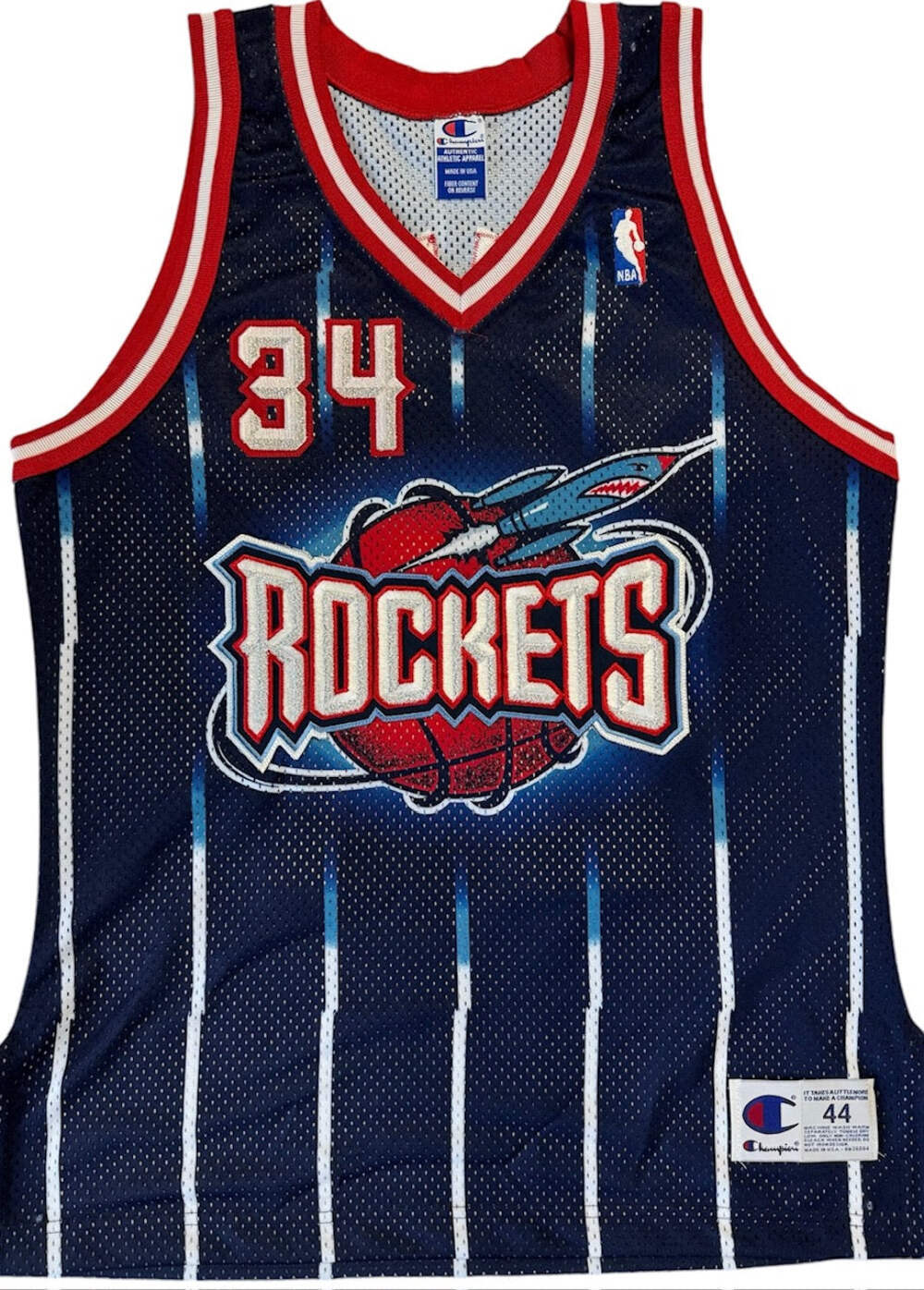 Hakeem Olajuwon Autographed Rockets Authentic Champion Jersey (Jsa)