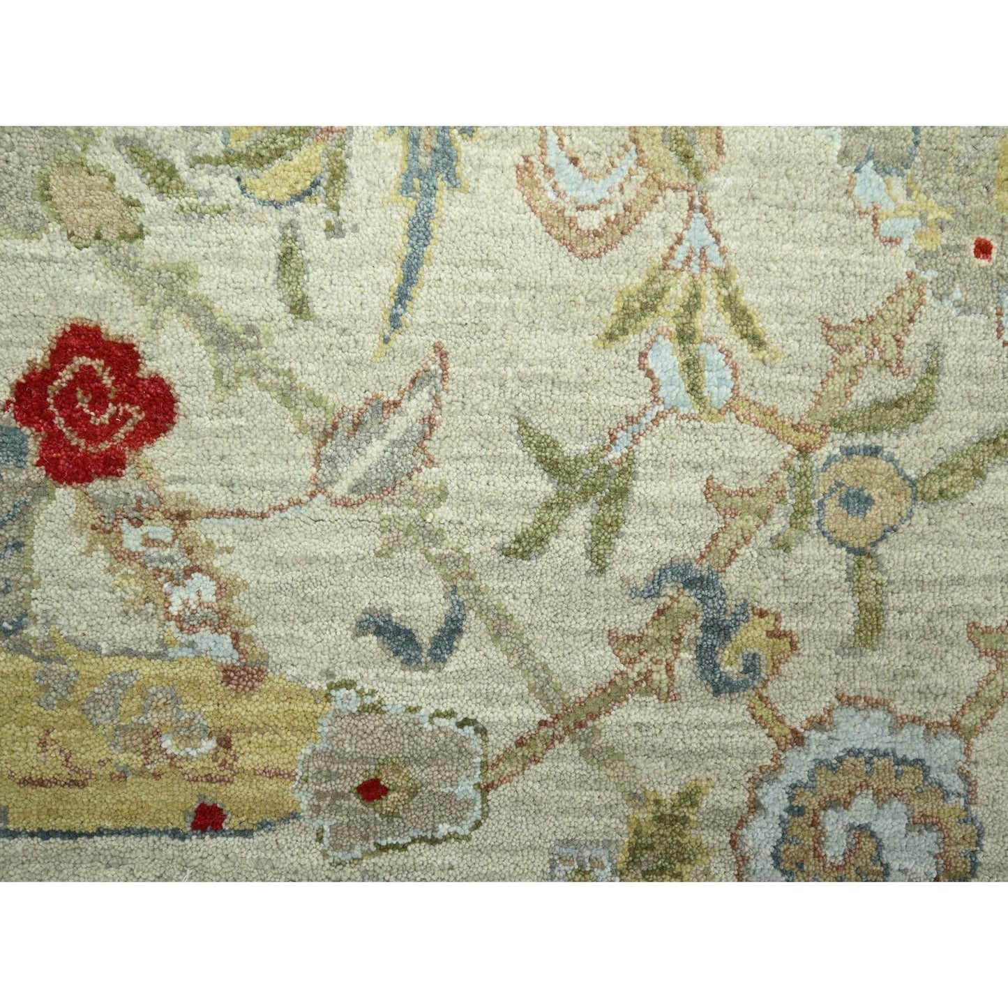 9'1"X12'3" Pelican Gray Sickle Leaf Design Hand Knotted Pure Wool Rug