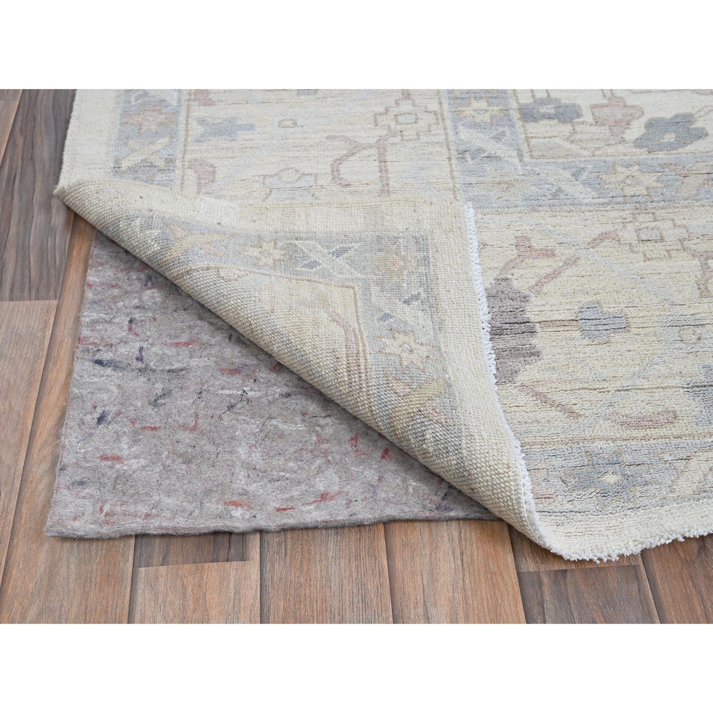 10'X13'7" White Wash Peshawar With Heris Design Hand Knotted Pure Wool Rug