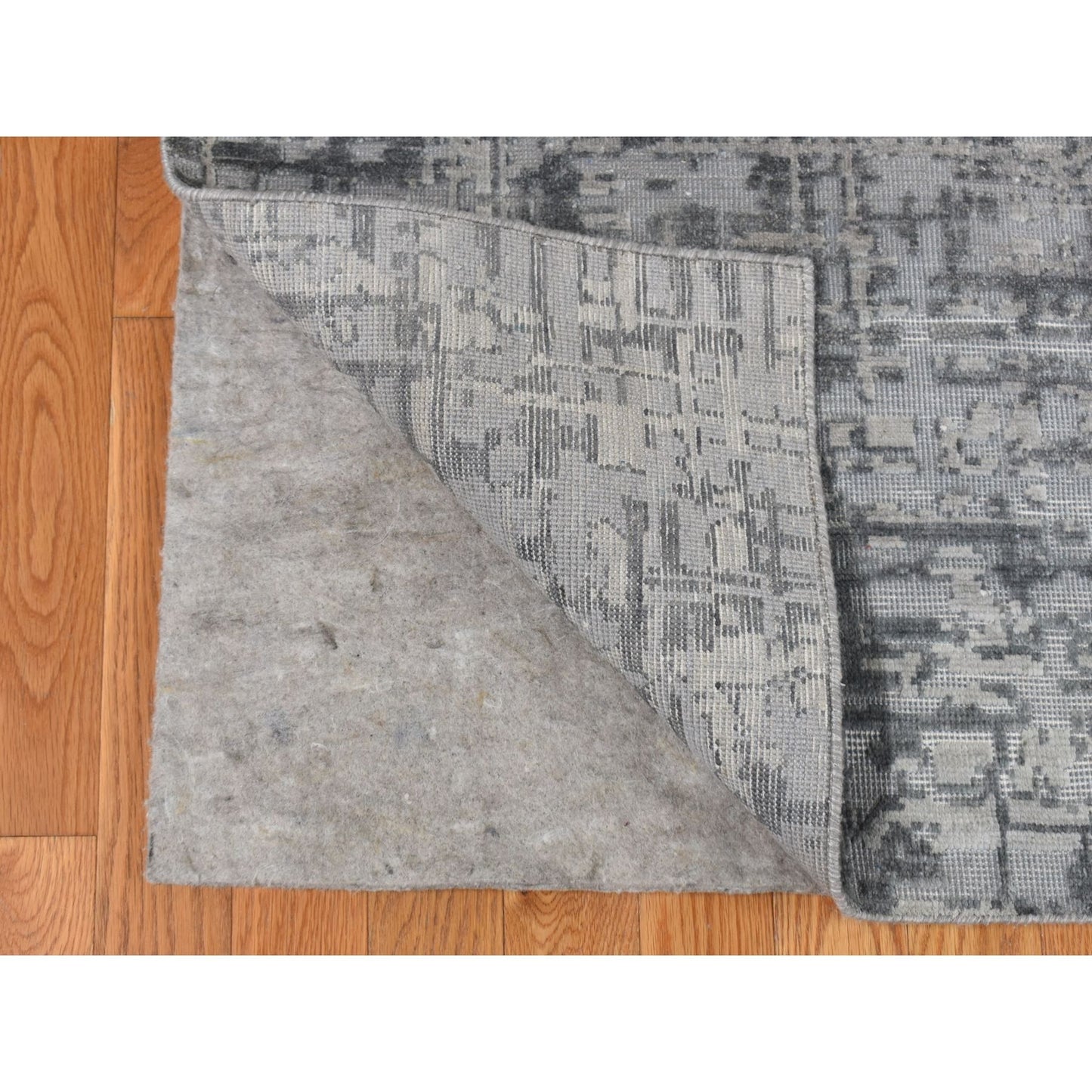 9'2"X12'4" Gray The Matrix Silk With Wool Tone On Tone Hand Knotted Rug