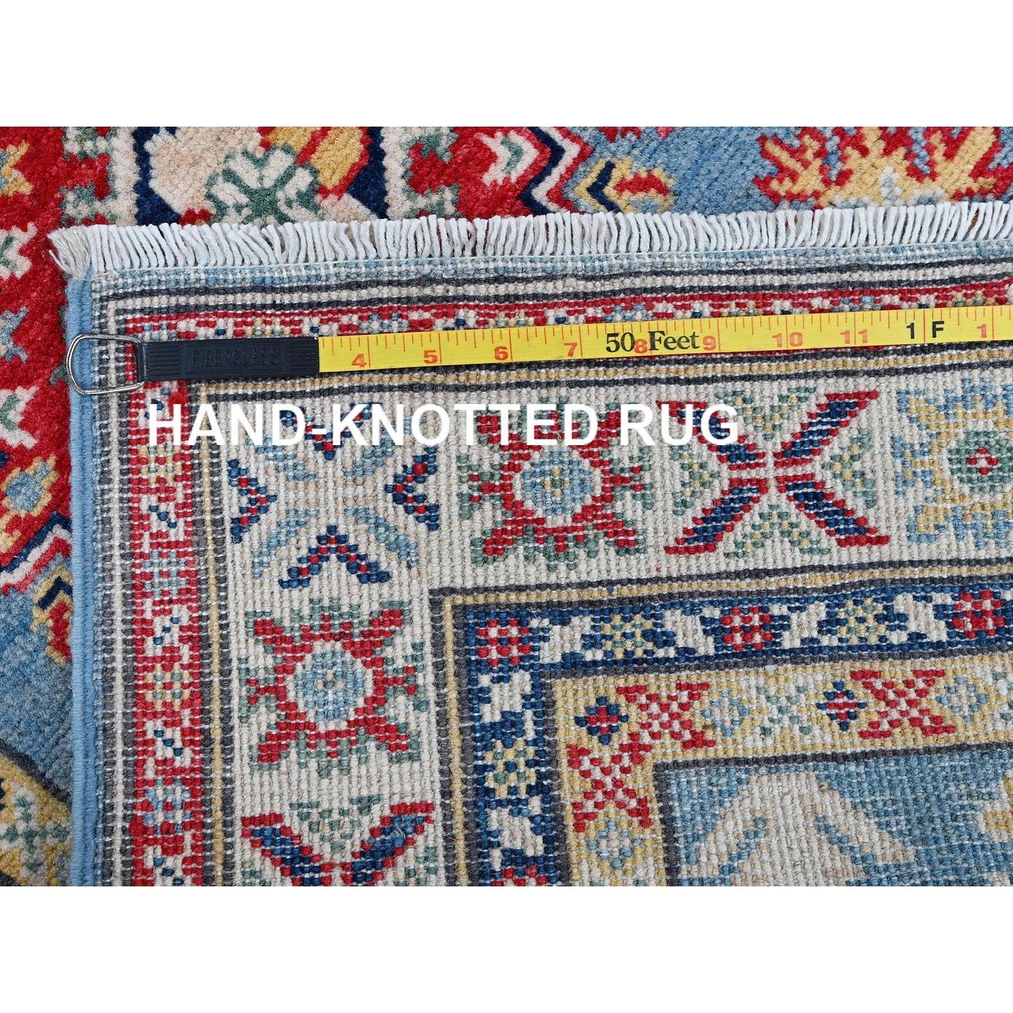 2'7"X9'9" Blue Kazak With Tribal Design Soft Wool Hand Knotted Runner Rug