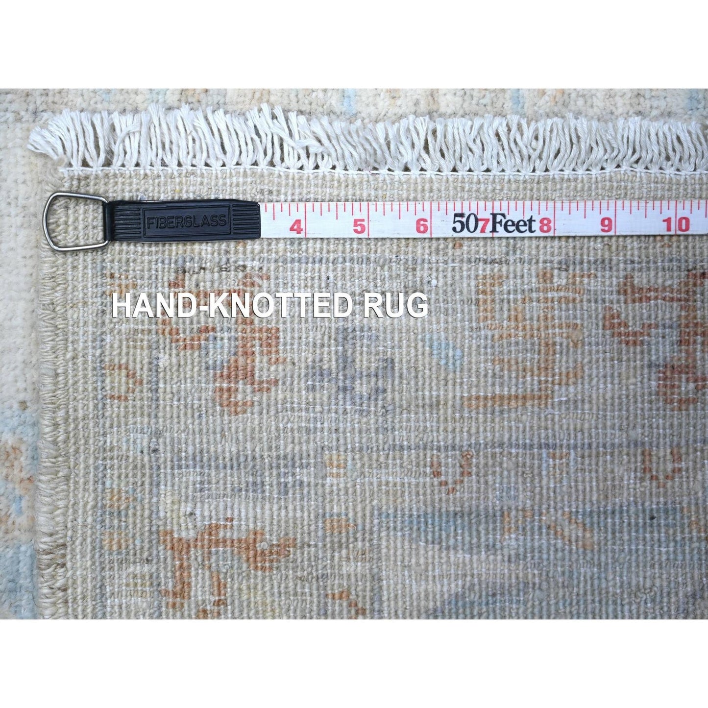 2'6"X7'10" Gray White Wash Peshawar Hand Knotted Pure Wool Runner Rug