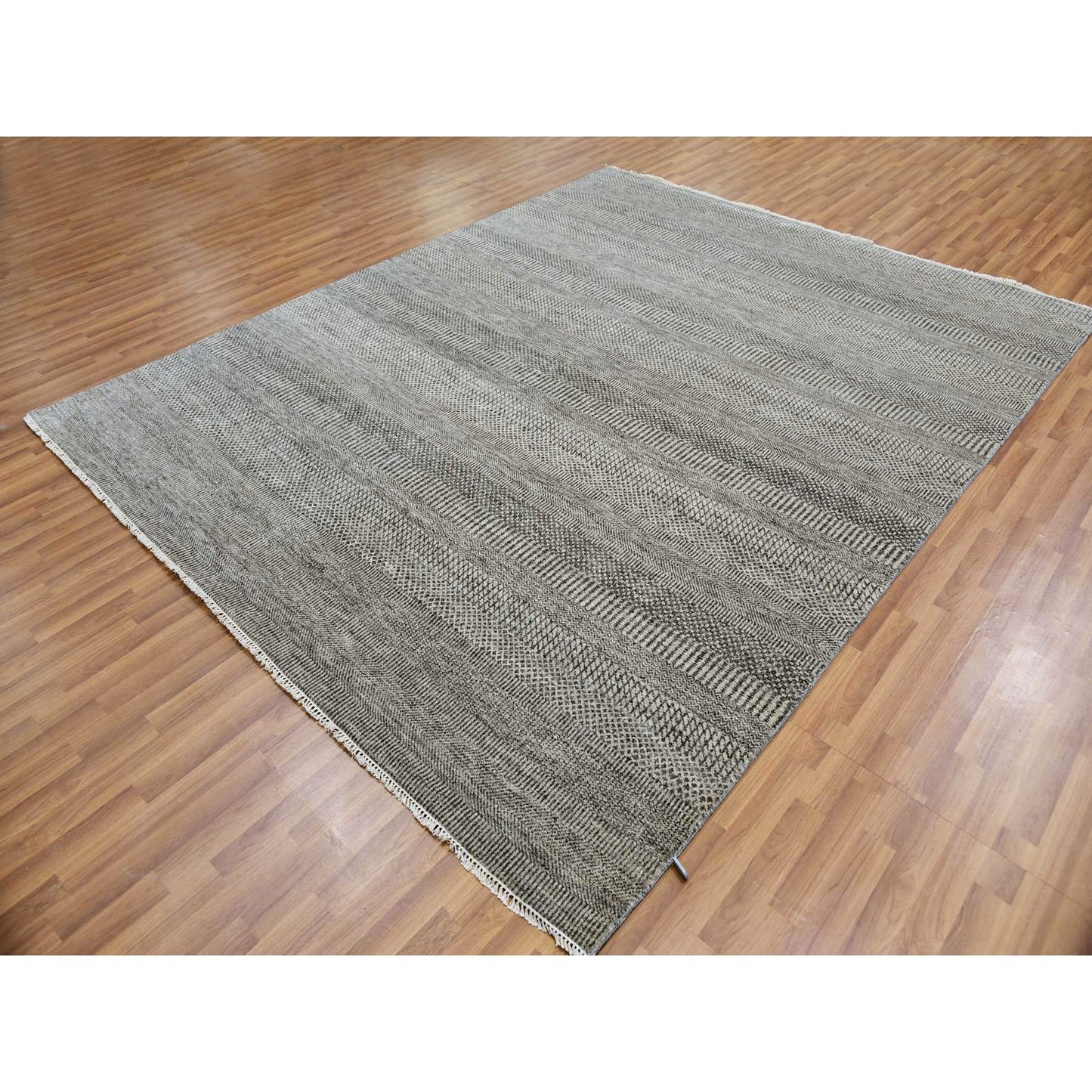 8'X10' Power Gray Hand Knotted Modern Grass Design Organic Wool Rug