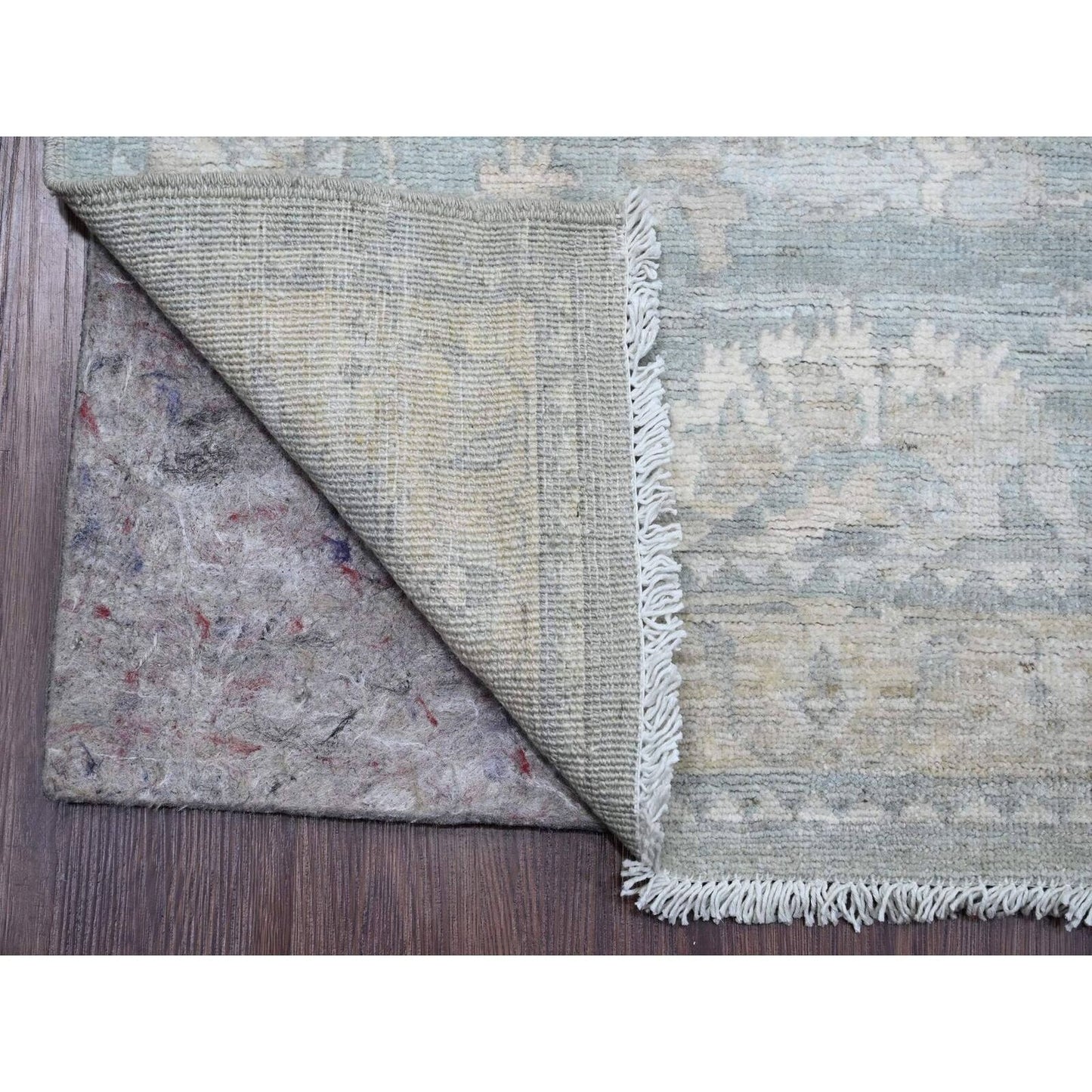 2'8"X11'7" Gray Stone Washed Peshawar Hand Knotted Pure Wool Runner Rug
