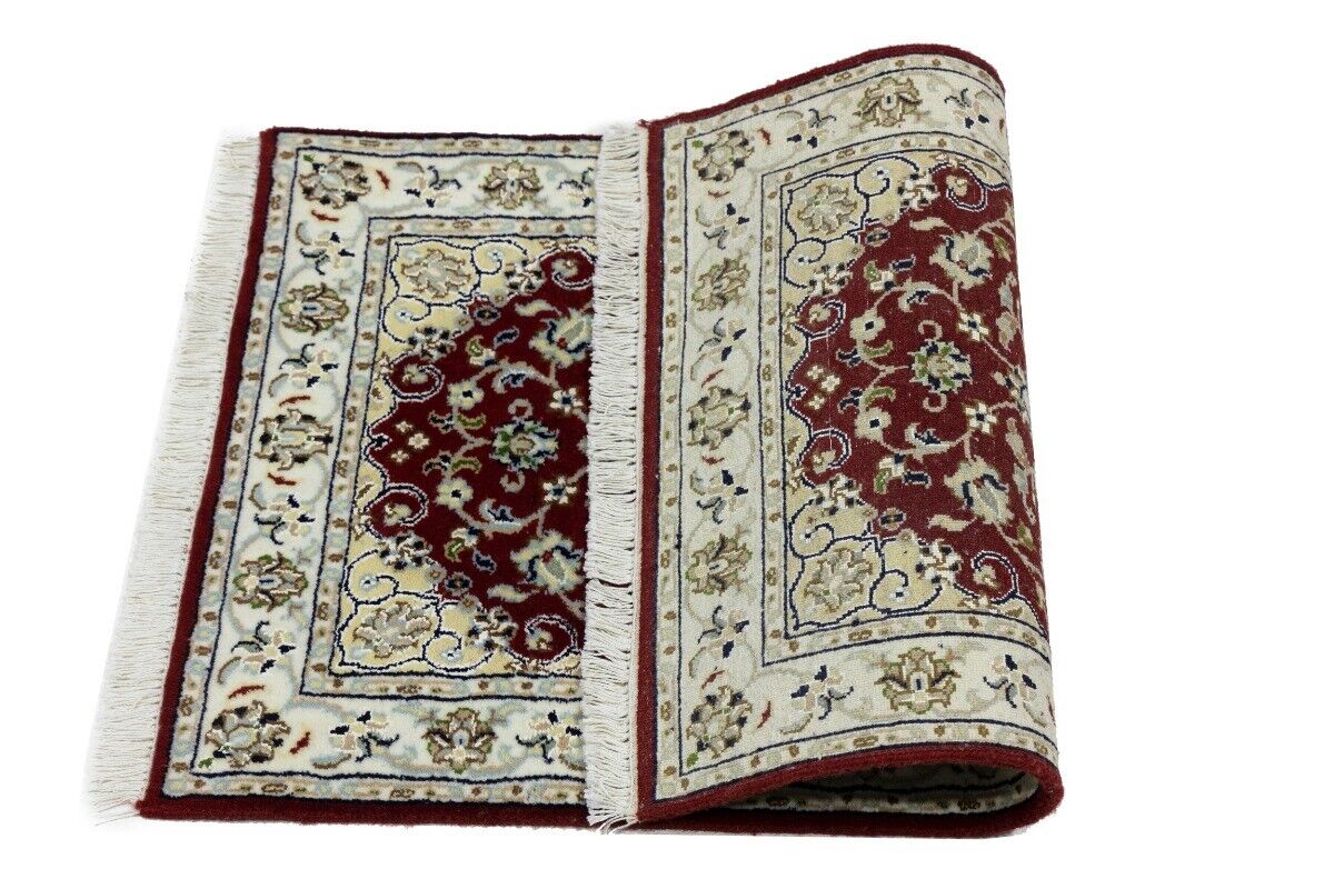 Small Hand-Knotted Red Floral Indo-Nain Oriental