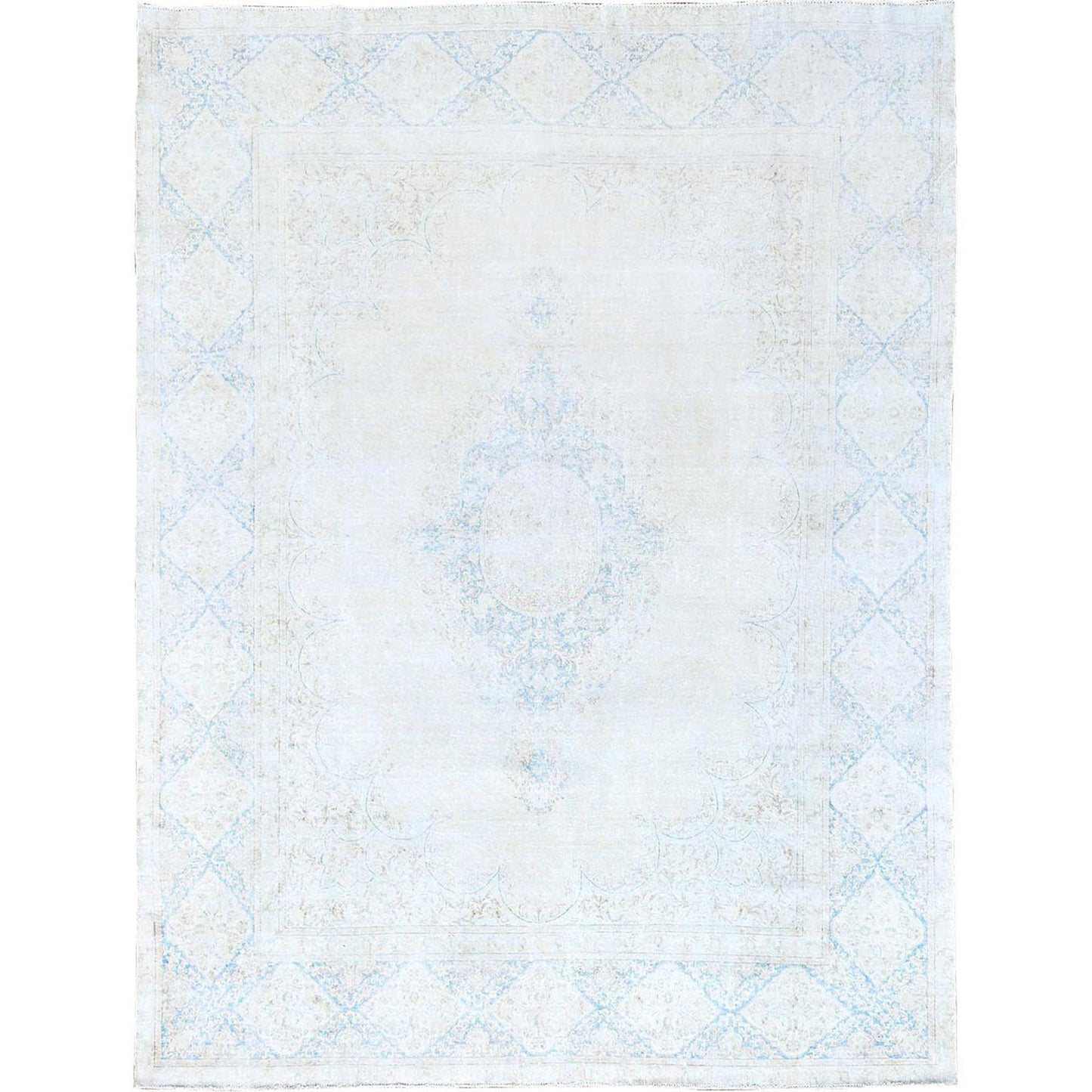 9'4"X12'3" White Pure Wool Hand Knotted Vintage Zoroastrian Karman Rug