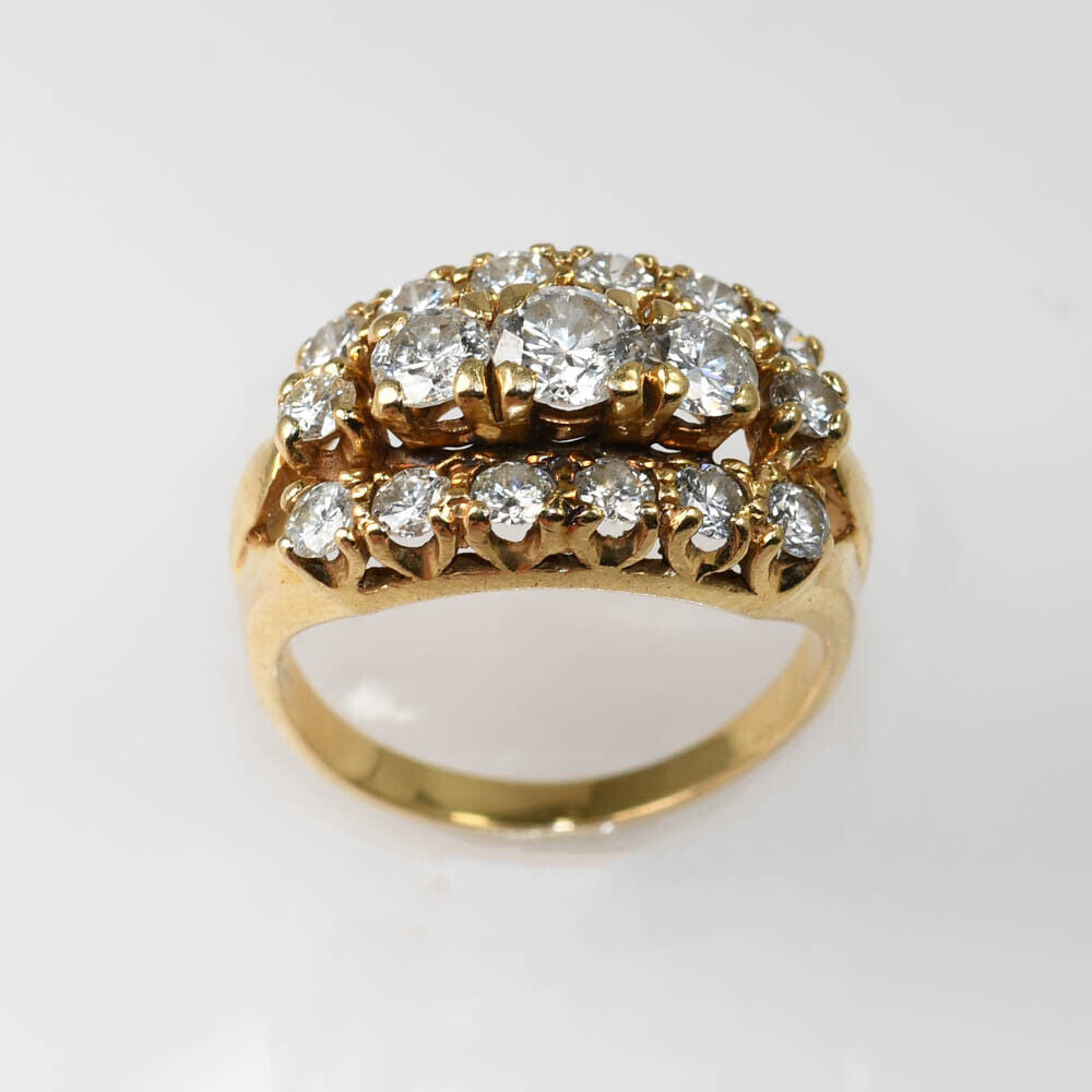13K Yellow Gold Diamond Cluster Ring 5.7g
