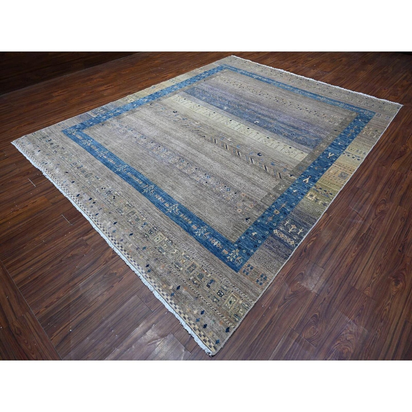 9'1"X11'8" Mindful Gray Fine Kashkuli Gabbeh Hand Knotted Oriental Rug